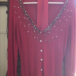 Boston Proper Red Sequence V- Neck Sweater